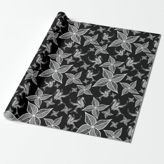 Leaf & Hummingbird Wrapping Paper (Schwarz) Geschenkpapier (Ungerollt)