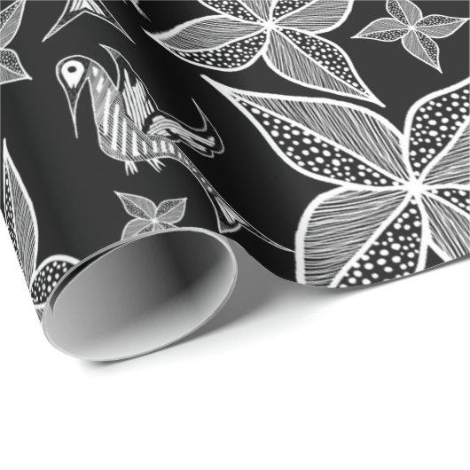 Leaf & Hummingbird Wrapping Paper (Schwarz) Geschenkpapier (Rolleneckpunkt)