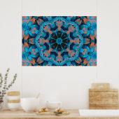 Leaf Kaleidoskop Stern in Blau und Orange Poster (Küche)