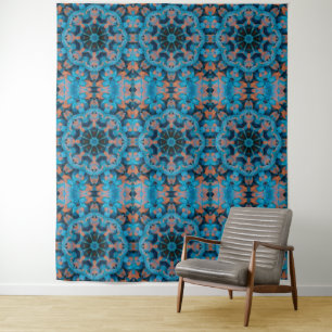 Leaf Kaleidoskop Stern in Blau und Orange Wandteppich