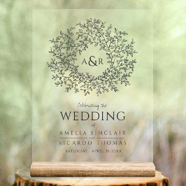 Leaf Kreis Linie Art Hochzeit dunkelgrau und weiß Acrylschild