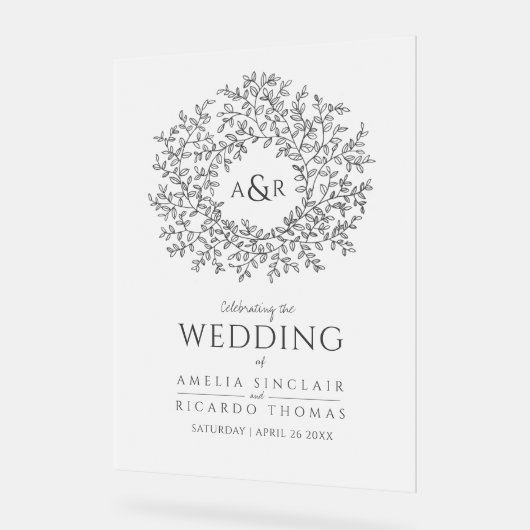 Leaf Kreis Linie Art Hochzeit dunkelgrau und weiß Acrylschild (Winkel)