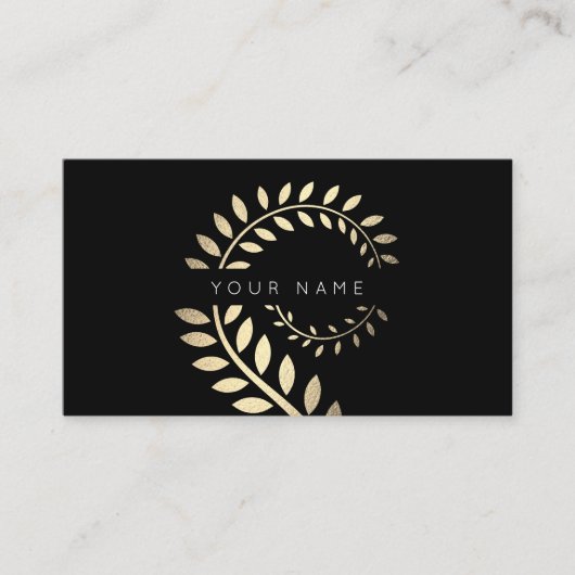 Leaf Laurel Fern Botanic Ivory Gold Black Visitenkarte (Vorderseite)