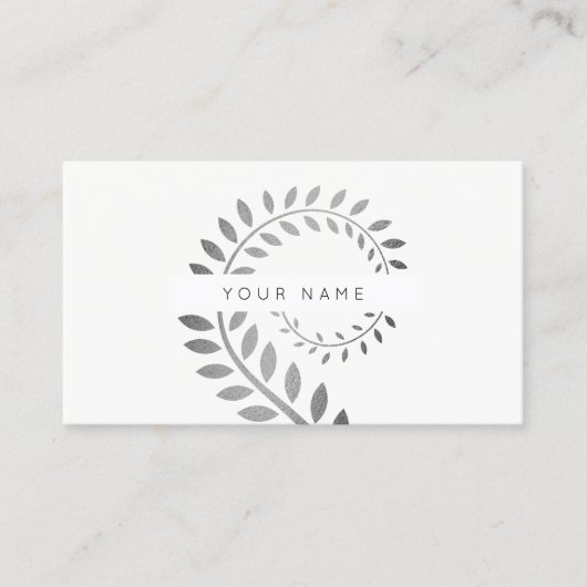 Leaf Laurel Fern Botanic Silver Serpentine White Visitenkarte (Vorderseite)