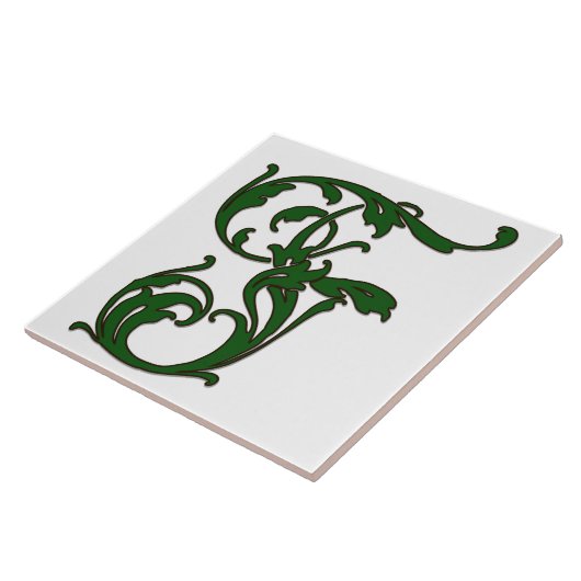 Leaf Letter F in der grünen Monogramm-Folie Fliese (Seite)