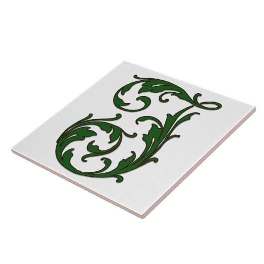 Leaf Letter I (Grüne Monogrammstapel) Fliese (Seite)