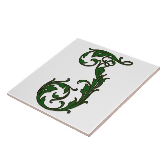 Leaf Letter J in der grünen Monogram-Folie Fliese (Seite)