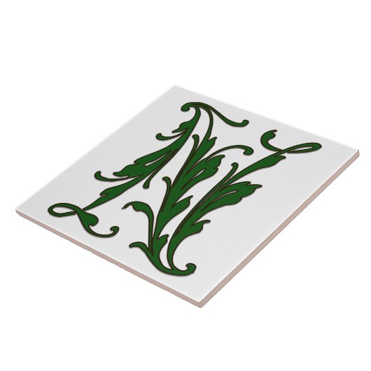 Leaf Letter N in der grünen Monogramm-Folie Fliese (Seite)