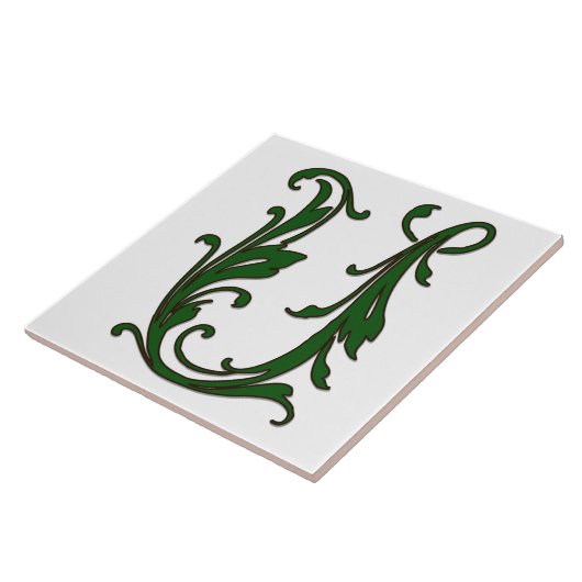 Leaf Letter U in der grünen Monogramm-Folie Fliese (Seite)