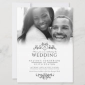 Leaf line art heart monogram black wedding Foto Einladung (Vorderseite)