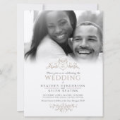 Leaf line art heart monogram tan wedding Foto Einladung (Vorderseite)