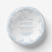 Leaf line art heart monogram white blue wedding pappteller (Vorderseite)