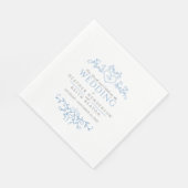 Leaf line art heart monogramm blaue weiße Hochzeit Serviette (Ecke)