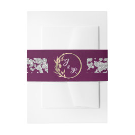 Leaf Monogram und Glitzer auf Plum Einladungsbanderole