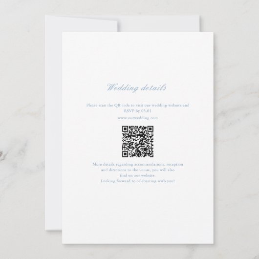 Leaf Monogram Wappen Dusty Blue QR Code Wedding Einladung (Rückseite)