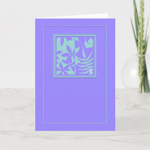 Leaf Motif Aquamarin auf Lila vertikaler Leere Karte