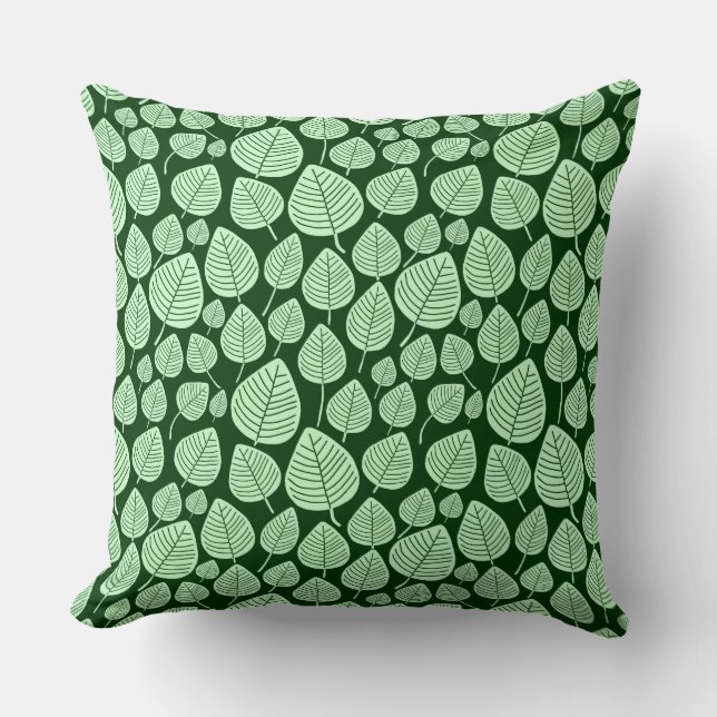 Leaf Muster 02 - Ghost Green on Dark Forest Green Kissen (Vorderseite)