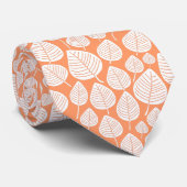 Leaf Muster 02 - Weiß auf Peach Krawatte (Gerollt)