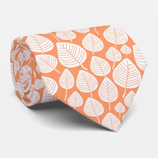 Leaf Muster 02 - Weiß auf Peach Krawatte (Gerollt)