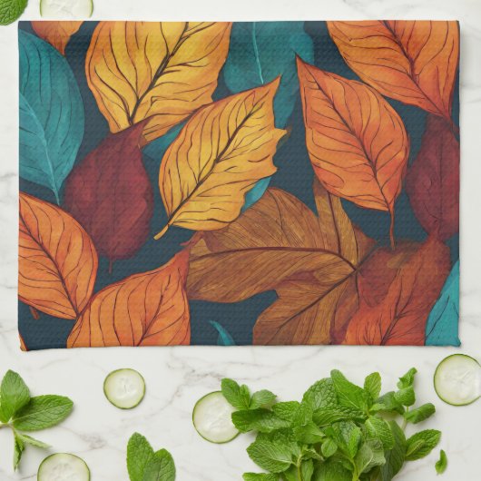Leaf Muster Fall Natur farbenfrohe Herbst Blätter Geschirrtuch (Gefaltet)