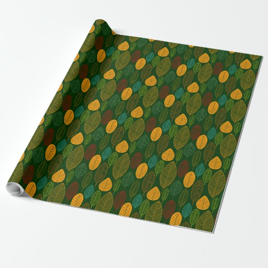 Leaf-Muster - Farben 03 auf dunkelgrün Geschenkpapier (Ungerollt)