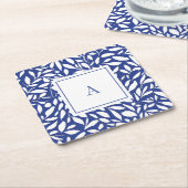 Leaf-Muster für blaues und weißes Monogramm Rechteckiger Pappuntersetzer (angewinkelt)