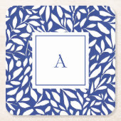 Leaf-Muster für blaues und weißes Monogramm Rechteckiger Pappuntersetzer (Vorderseite)