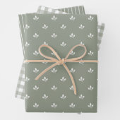 Leaf Muster Gingham und Streifen Dusky Green | Geschenkpapier Set (Beispiel)