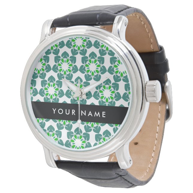 Leaf-Muster, grüne Blätter, Ihr Name Armbanduhr (Schrägansicht)