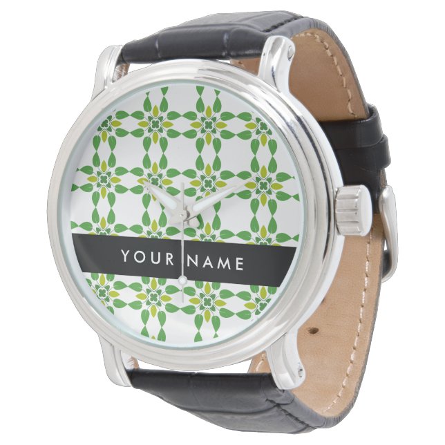 Leaf-Muster, grüne Blätter, Ihr Name Armbanduhr (Schrägansicht)