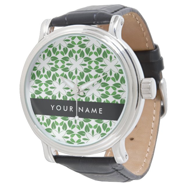 Leaf-Muster, grüne Blätter, Ihr Name Armbanduhr (Schrägansicht)
