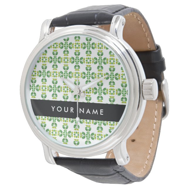 Leaf-Muster, grüne Blätter, Ihr Name Armbanduhr (Schrägansicht)
