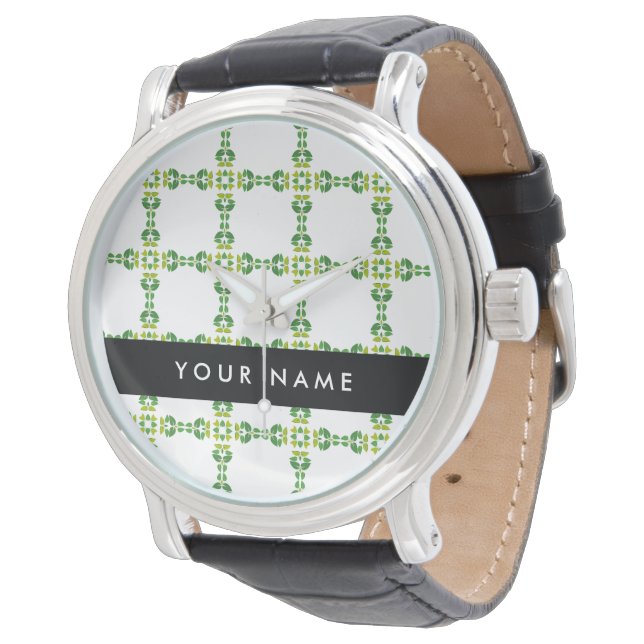 Leaf-Muster, grüne Blätter, Ihr Name Armbanduhr (Schrägansicht)