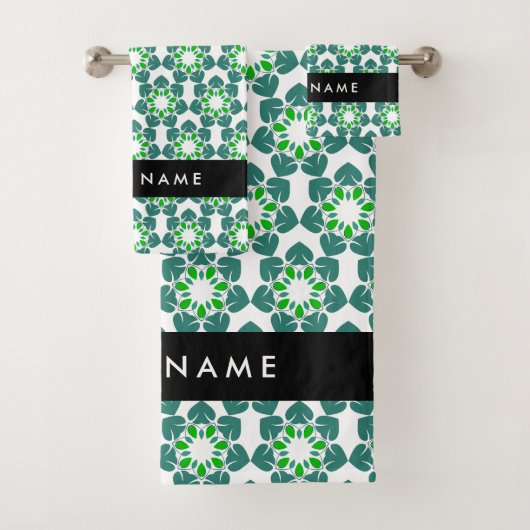 Leaf-Muster, grüne Blätter, Ihr Name Badhandtuch Set (Insitu)