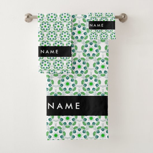 Leaf-Muster, grüne Blätter, Ihr Name Badhandtuch Set (Insitu)