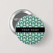 Leaf-Muster, grüne Blätter, Ihr Name Button (Vorne & Hinten)