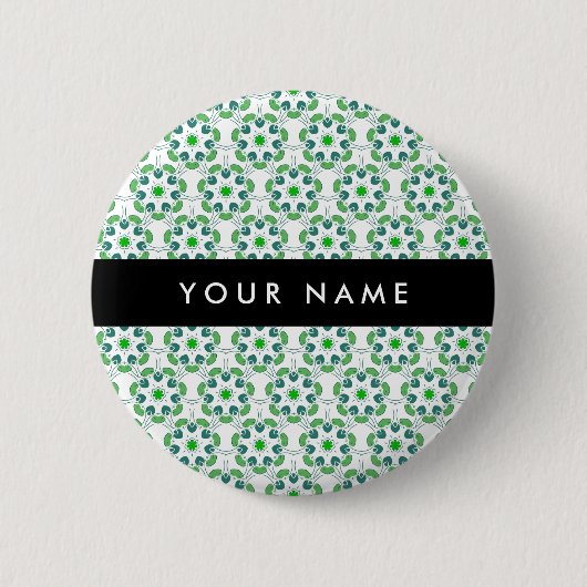 Leaf-Muster, grüne Blätter, Ihr Name Button (Vorderseite)