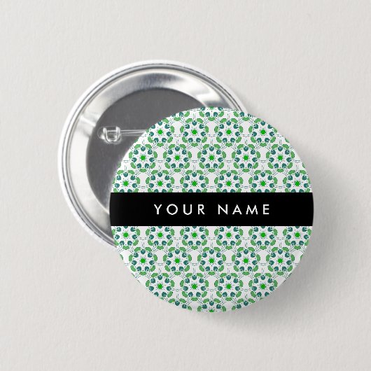 Leaf-Muster, grüne Blätter, Ihr Name Button (Vorne & Hinten)