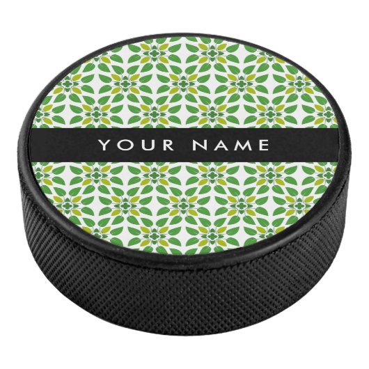 Leaf-Muster, grüne Blätter, Ihr Name Eishockey Puck (3/4)