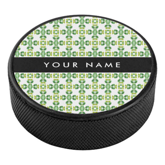 Leaf-Muster, grüne Blätter, Ihr Name Eishockey Puck (3/4)