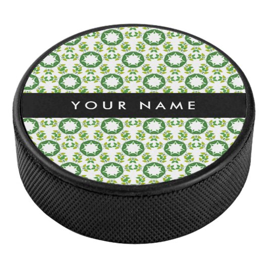 Leaf-Muster, grüne Blätter, Ihr Name Eishockey Puck (3/4)