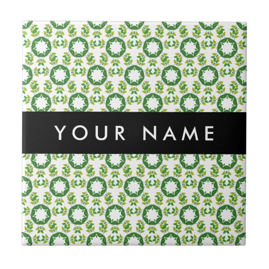 Leaf-Muster, grüne Blätter, Ihr Name Fliese (Vorderseite)