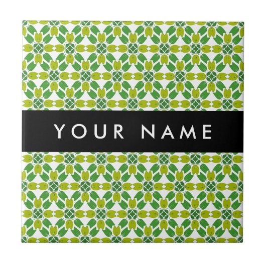 Leaf-Muster, grüne Blätter, Ihr Name Fliese (Vorderseite)