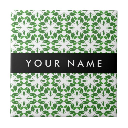 Leaf-Muster, grüne Blätter, Ihr Name Fliese (Vorderseite)