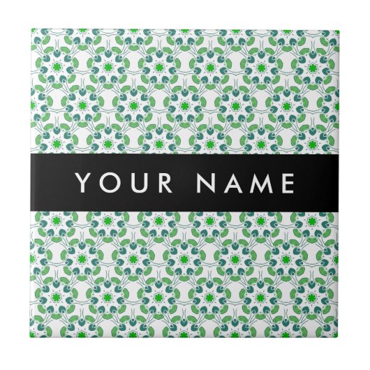 Leaf-Muster, grüne Blätter, Ihr Name Fliese (Vorderseite)