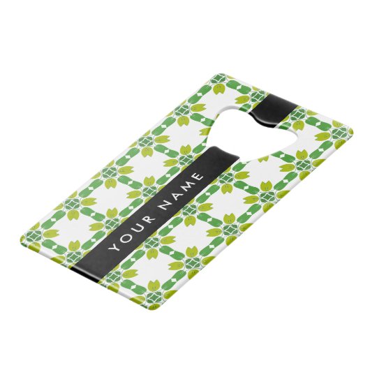 Leaf-Muster, grüne Blätter, Ihr Name Geldbeutel Flaschenöffner (Rückseite Schrägansicht)