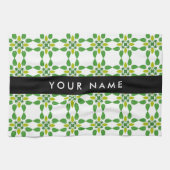 Leaf-Muster, grüne Blätter, Ihr Name Geschirrtuch (Horizontal)