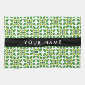 Leaf-Muster, grüne Blätter, Ihr Name Geschirrtuch (Horizontal)
