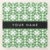 Leaf-Muster, grüne Blätter, Ihr Name Glasuntersetzer (Vorderseite)