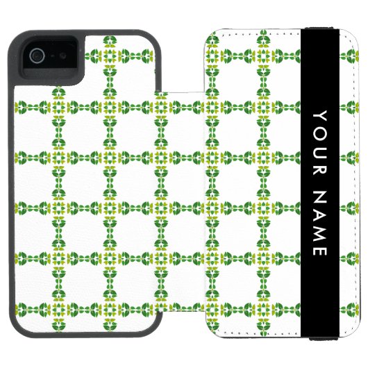 Leaf-Muster, grüne Blätter, Ihr Name Incipio iPhone Geldbeutel-Hülle (Folio Geöffnet)